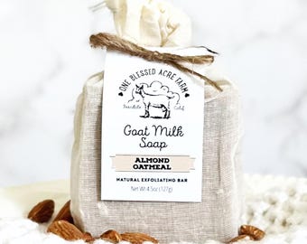Almond Goat Milk Soap Bar, Oatmeal Honey Soap for Dry Skin