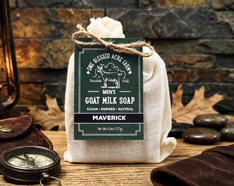 Jabón de leche de cabra Maverick, regalo para hombres, regalo de cumpleaños, regalo del Día del Padre, jabón facial para hombres, regalo para papá, cuidado de la piel con leche de cabra natural, regalo para el abuelo