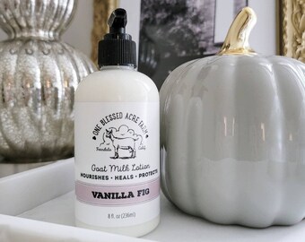 Vanilla Fig Goat Milk Lotion for Hand and Body, Natural, Nourishing, Moisturizing, Handmade, Alpha-Hydroxy Acids, Eczema, Dry Skin Relief
