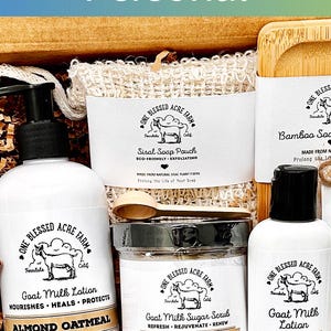 Pinterest optimized layout showing Almond Oatmeal Gift Set available in other listing