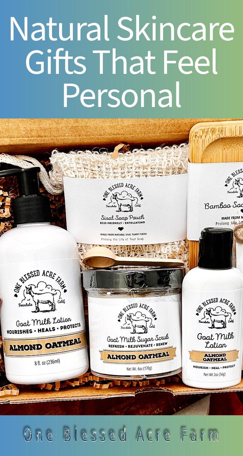 Pinterest optimized layout showing Almond Oatmeal Gift Set available in other listing