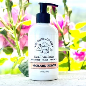 Loção de leite de cabra e pêssego, solução para cuidados com a pele no verão, aromas para os favoritos do verão, presente de banho natural para a mãe, loção favorita para viagem