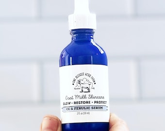 Suero de leche de cabra con vitamina C, tratamiento facial antienvejecimiento, cuidado facial, suero iluminador natural para la piel, producto de belleza en botella de vidrio, potenciador de colágeno.