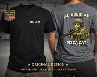 Pizza Cat T-Shirt | Al Udeid AB Qatar Military Humor Tee | USAF Veteran Style