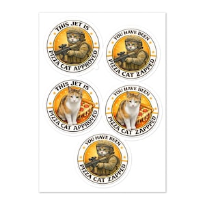 Foglio di adesivi Pizza Cat Aviation – 4 adesivi rotondi, regalo con umorismo militare per addetti alla manutenzione