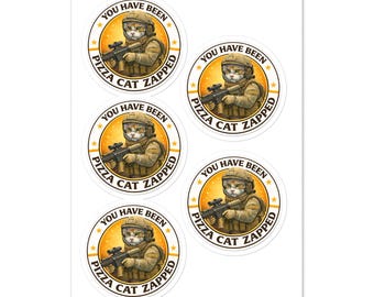 Pizza Cat Zapped Sticker – Aviation Humor Decal, Military Gift (5 Per Sheet)