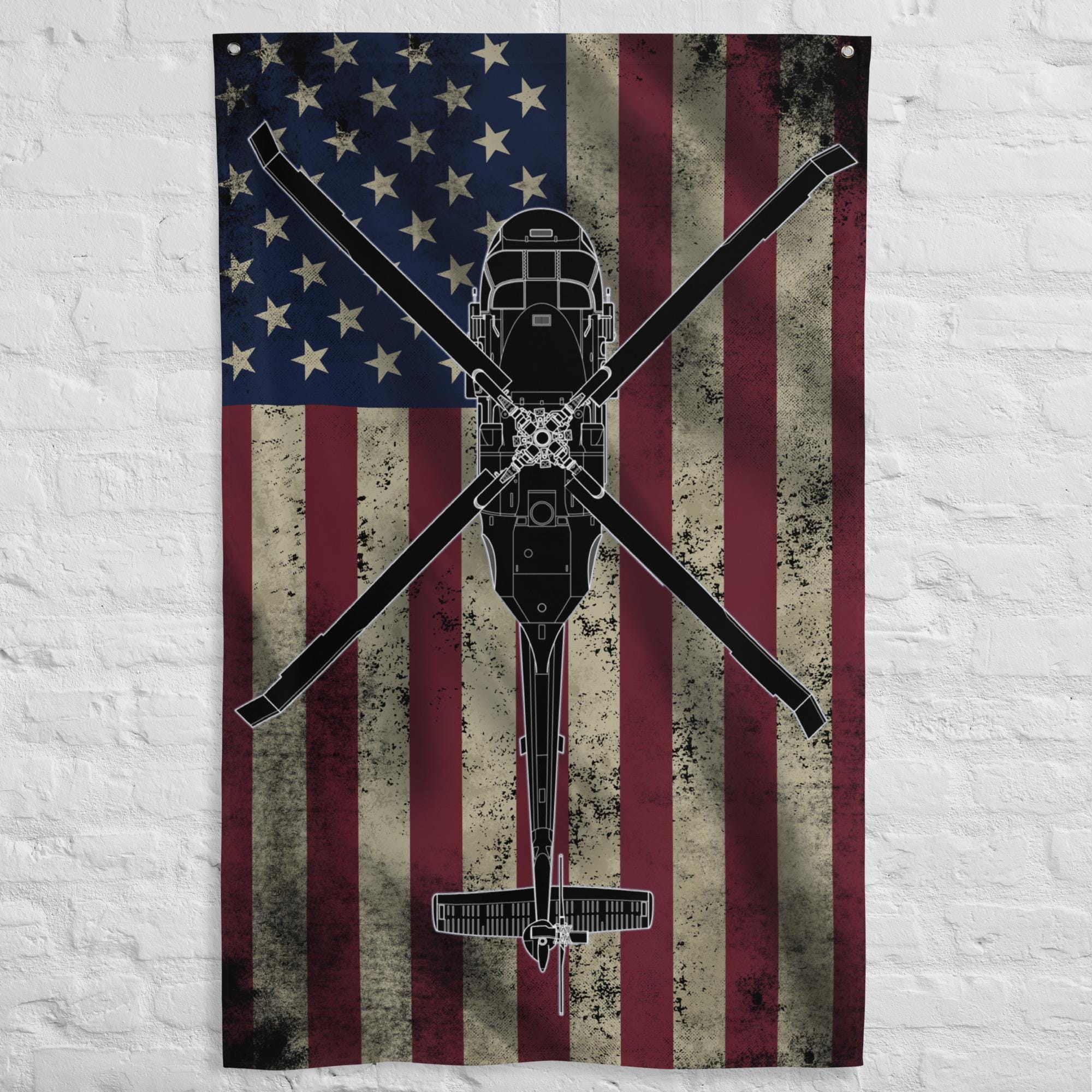 UH-60ブラックホークの旗 – 軍用ヘリコプター、退役軍人向け壁掛け