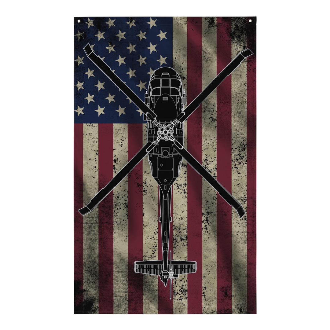 UH-60ブラックホークの旗 – 軍用ヘリコプター、退役軍人向け壁掛け