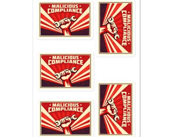 Malicious Compliance Wrench Fist Stickers – Mechanic Humor Decals (5 per Sheet)