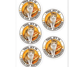 Pizza Cat Approved Jet Sticker – Aviation Humor Badge (5 Per Sheet)