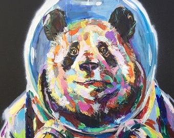 5x7 Postcard Print "Space Panda" Spray Paint and Acrylic on Canvas