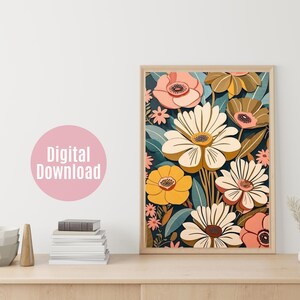 Boho Floral Art Print: Mid Century Modern 70s Style (Digital Download)