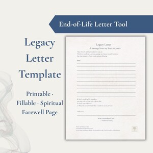 Plantilla de carta de legado • Carta de fin de vida para seres queridos • Despedida y deseos imprimibles (PDF rellenable)