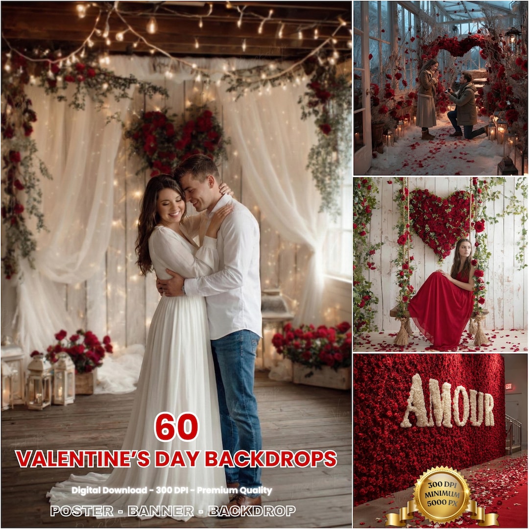 Valentine's Day Digital Backdrop Bundle, Romantic Wedding Background ...