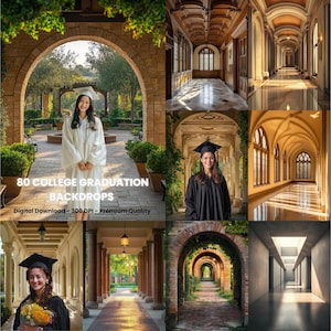 80 College Graduation Digital Backdrops - Grad Photography Backgrounds for Senior Portraits & School Grad Photo Shoot Backdrops