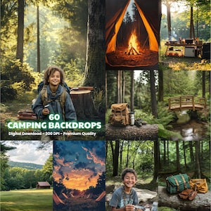 60 Camping Digital Backdrop Set for Photoshop – Campgrounds Backgrounds for Maternity, Wedding & Travel Photography