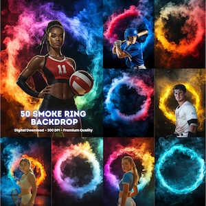 50 Smoke Ring Sport Backdrops | Baseball, Soccer, Football & More | Digital Textures for Sports Photography