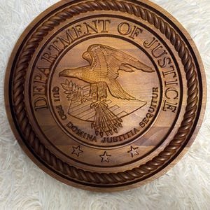 Department of Justice Wooden Plaque | DOJ Seal | Federal Eagle Emblem | Attorney Gift | Law Office Decor | Government Wall Art