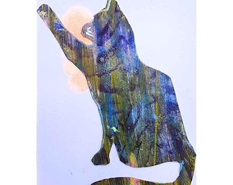 Original Cat Mixed Media Painting | Tiny Whimsical Artwork | ACEO Size 2.5 x 3.5 Inch, OOAK