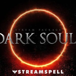 May include: Dark Souls stream package graphic with a fiery orange ring and the game title in silver lettering. The Streamspell logo is at the bottom, set against a dark, textured background.