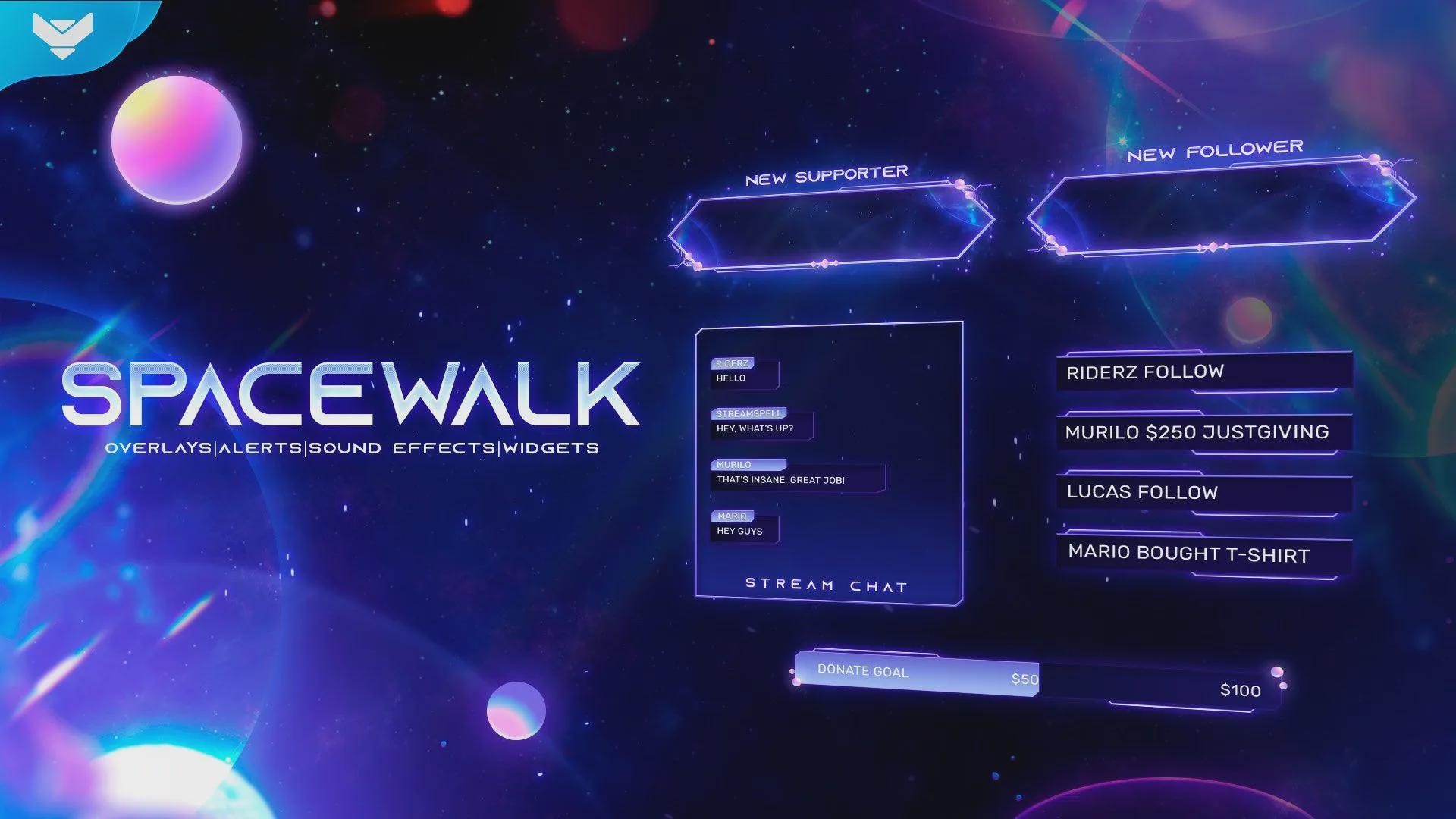 Spacewalk Stream Widgets | Universe, Sci-Fi Galaxy Animated Alerts, Chat Box, Event List, Goal Bar | Twitch, YouTube, Facebook Gaming, Trovo