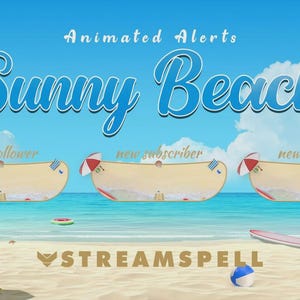 Sunny Beach Animated Stream Alerts | Summer vibes Alerts | Twitch, YouTube, Facebook Gaming, Kick, Trovo | OBS, Streamlabs, StreamElements