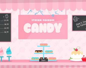 Candy Stream Package | Pink Coffee Shop, Animated Scenes (Digital Download)