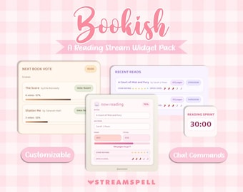 Bookish Reading Twitch Widget Pack - OBS Overlays for BookTok, BookTube, Book Clubs
