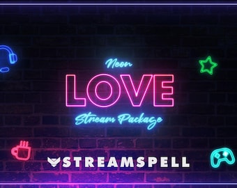 Neon Love Stream Overlay – Webcam Frame, Alerts, Panels, Transition – Animated Pack for OBS, Streamlabs [Twitch, YouTube, Facebook, Kick]