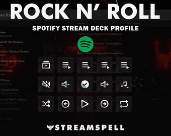 Rock n' Roll Spotify Stream Deck Profile, Dark Theme, Animated Icons (Digital Download)