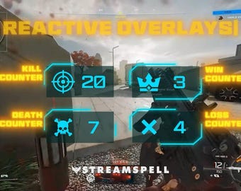 FPS HUD Reactive Overlays | Tactical Neon Streamlabs Animated Kill, Win, Death & Loss Counters