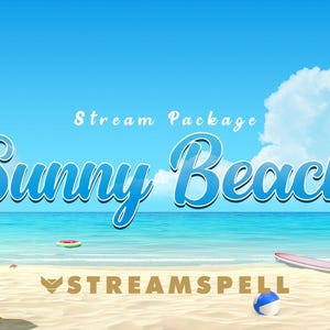 Summer Twitch Overlay | Beach Stream Package | Chill Sunny Animated Scenes, Alerts & Stinger Transition | Streamlabs, OBS | Just Chatting