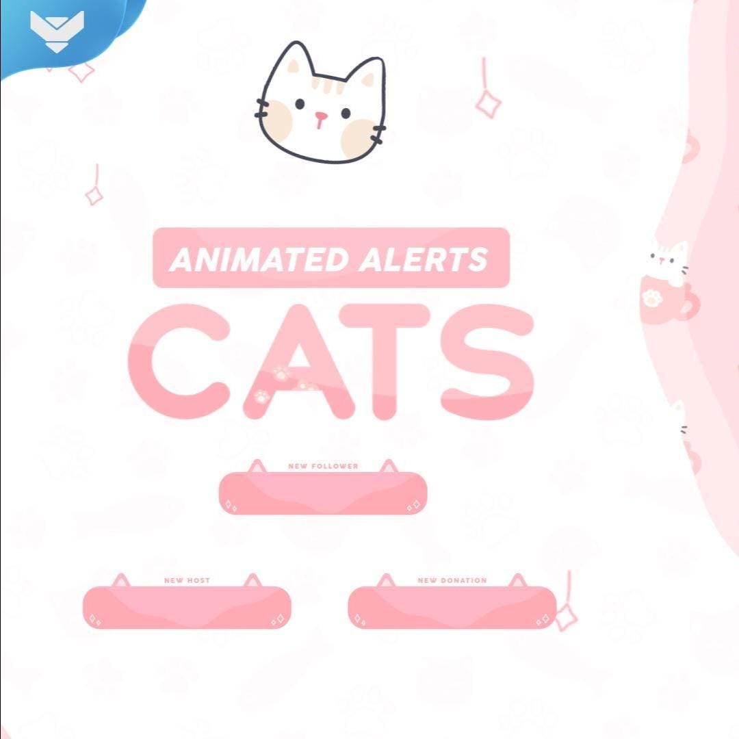 Cats Animated Stream Alerts | Cute Twitch Alerts | Pink & Blue Stream Overlays | Streamlabs | OBS | StreamElements | Cute Twitch Overlays