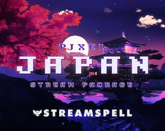Pacote de transmissão Pixel Art Japan: sobreposição de jogo retrô para Twitch, YouTube, Facebook e Kick