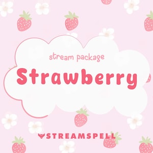 Cute Pink Twitch Overlays for OBS, Cozy Strawberry Theme, Webcam Overlay, Transition, Alerts and Panels for Twitch, YouTube, Kick, Facebook