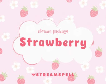 Cute Pink Twitch Overlays for OBS, Cozy Strawberry Theme, Webcam Overlay, Transition, Alerts and Panels for Twitch, YouTube, Kick, Facebook