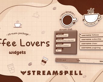 Coffee Lovers Stream Widgets: Animated Alerts, Chat Box, Goal Bar