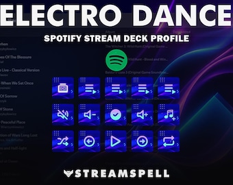Electro Dance Spotify Profile for Stream Deck MK2, Mini, XL, +, +XL and Galleon 100 SD