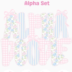 Grandmillennial Alphabet PNG Bundle, Coquette Gingham Letters (Digital Download)