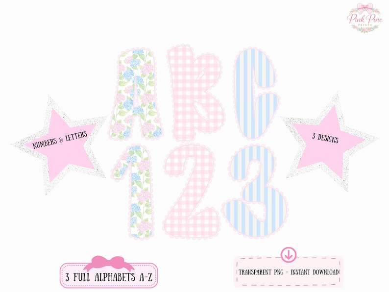 Grandmillennial Alphabet PNG Bundle, Coquette Gingham Letters (digital ...