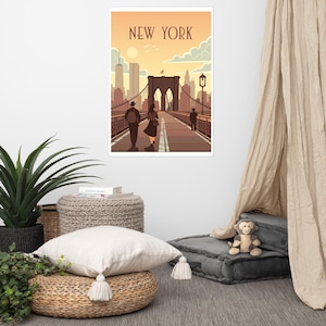 Poster New York, art mural USA, skyline Manhattan, déco urbaine rétro, impression voyage, cadeau ville américaine