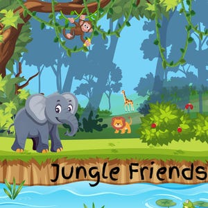 Jungle Friends Coloring Book | 12 Cute Jungle Animal Pages | Digital Download Printable Coloring Pages for Kids | Safari Animal Activity