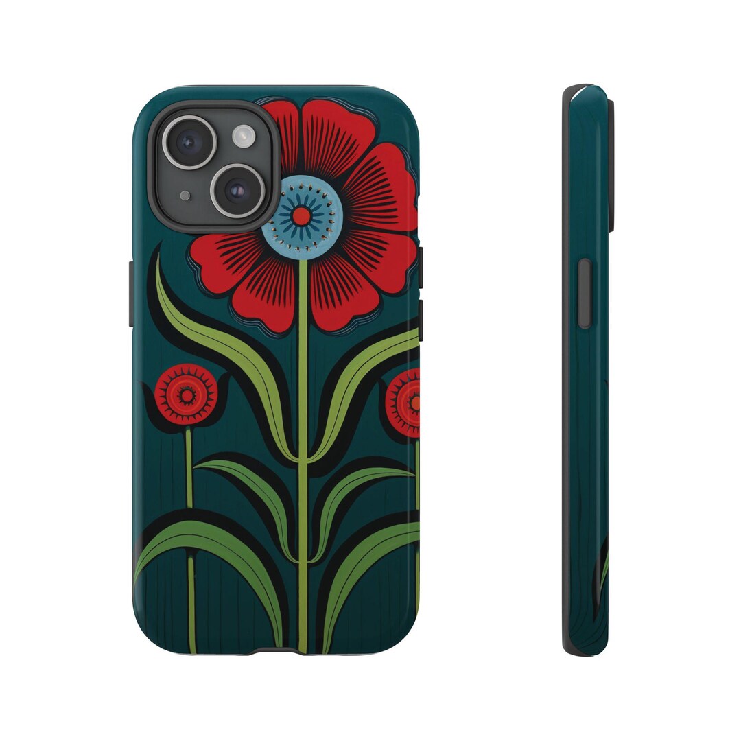 Retro Red Poppy Phone Case | Tough Protective iPhone Cover - Etsy