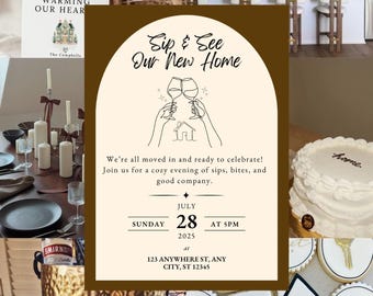 Nip en zie housewarmingsuitnodiging | Moderne minimalistische nieuwe huisuitnodiging | Bewerkbare canvassjabloon | Digitale download
