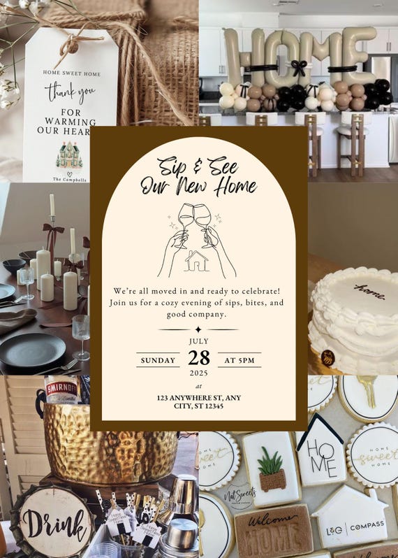 Sip & See Housewarming Invitation | Modern Minimalist New Home Invite | Editable Canva Template | Digital Download