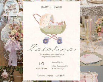 Uitnodiging babyshower prinses: bewerkbare canvassjabloon (digitale download)