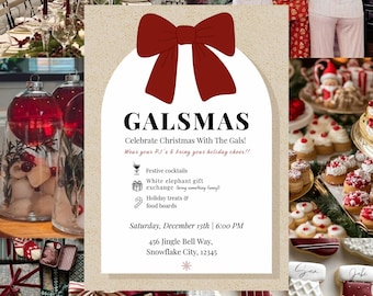 Bewerkbare Galsmas-uitnodiging: Christmas Girls Night-pyjamafeestje (canva/pdf)
