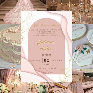 Blush Gold Quinceañera Invitation | Mis Quince Años Digital Invite | Editable Canva Template | Sweet 15 Download | Quince Invite