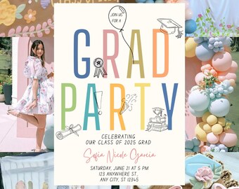 Uitnodiging afstudeerfeestje | Bewerkbare sjabloon | Direct downloaden | Class of 2025-uitnodiging | Moderne afstudeeraankondiging |