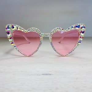 Pink Translucent Heart Shape Cat Eye Sunglasses with Pink Lenses and AB Rhinestone